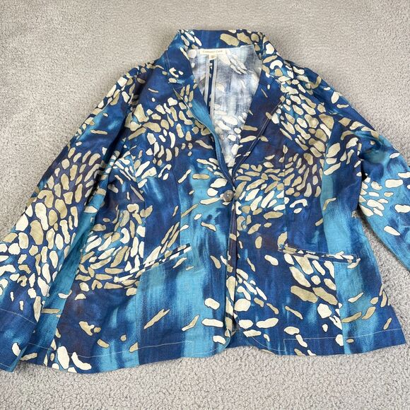 Coldwater Creek Jacket Womens PXL Petite Blue Linen Blend One Button Coat - Picture 2 of 10